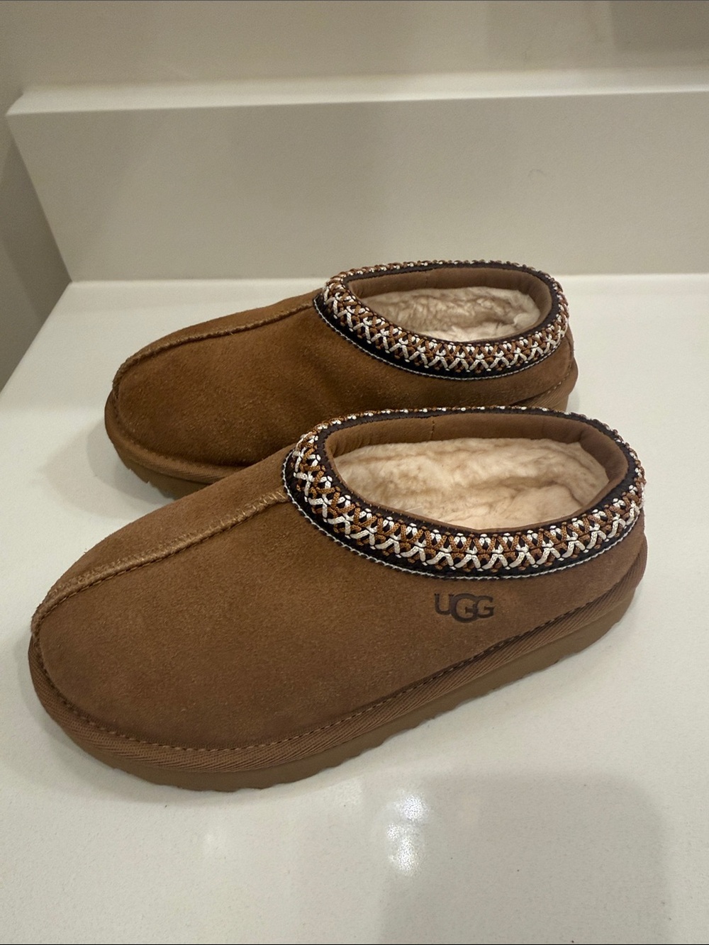 UGG Tasman II Chestnut Brown Suede Shearling Clog Slippers - Picture 3 of 7